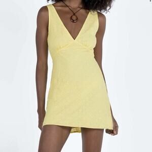 Princess Polly Nellie Eyelet Mini Dress Sz 2 US Yellow Babydoll Feminine Cotton